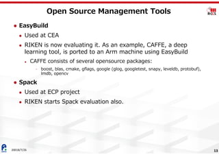 Open Source Management Tools
 EasyBuild
 Used at CEA
 RIKEN is now evaluating it. As an example, CAFFE, a deep
learning...