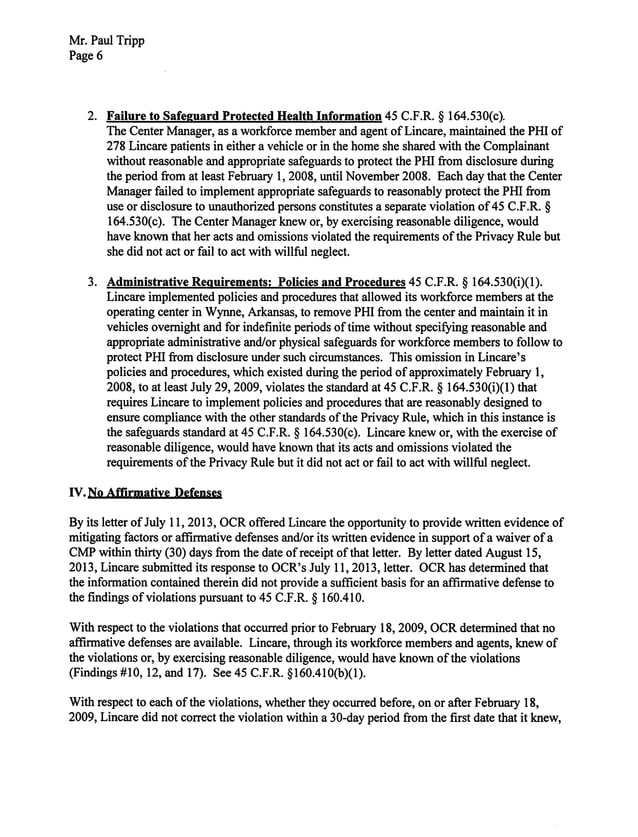 Lincare HIPAA Notice of Proposed Determination remediated