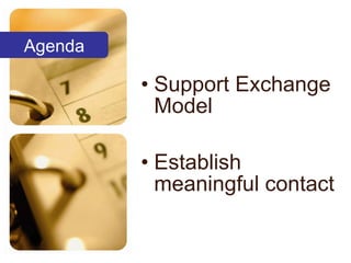 Support Exchange Model Establish meaningful contact Agenda 