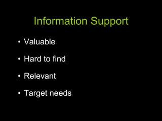 Information Support Valuable Hard to find Relevant Target needs 
