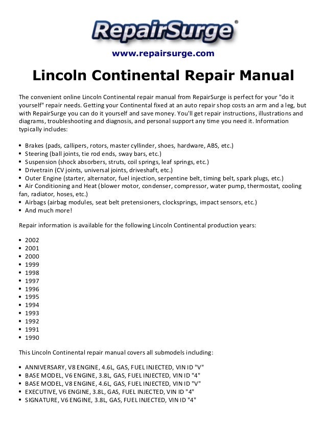 2000 lincoln continental manual