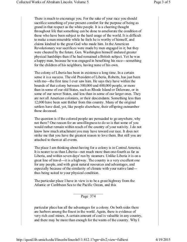collected works abraham lincoln 1862 acs colonization plan to south lincoln collected works