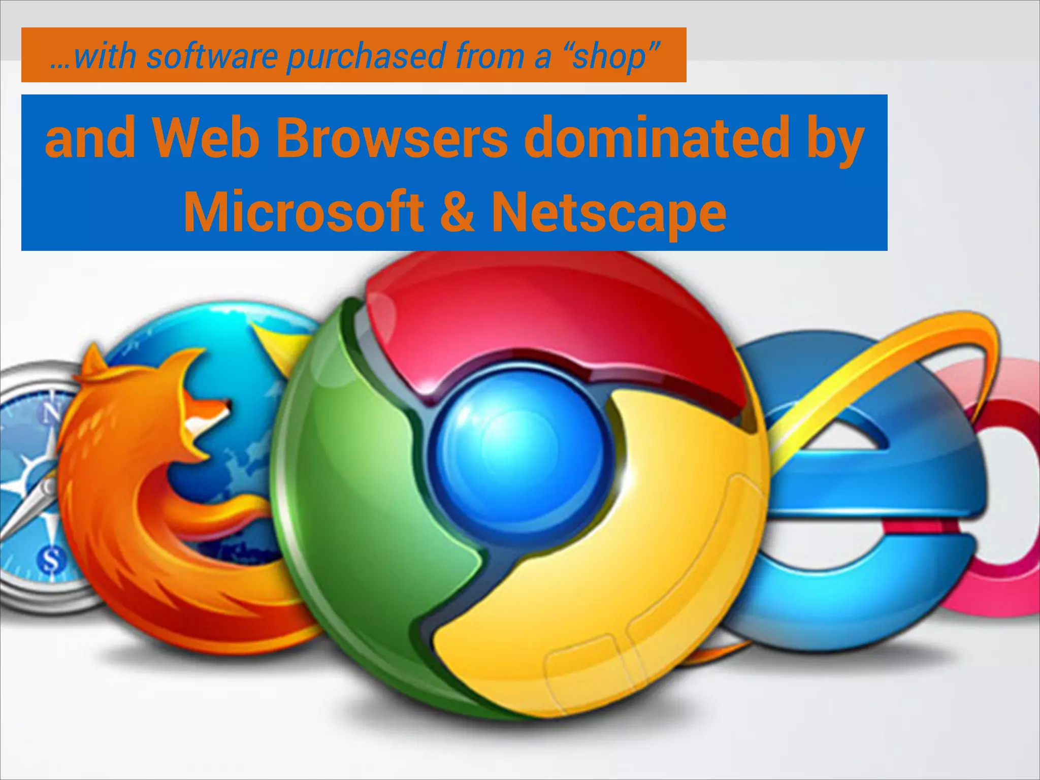 …with software purchased from a “shop”

and Web Browsers dominated by
Microsoft & Netscape

 