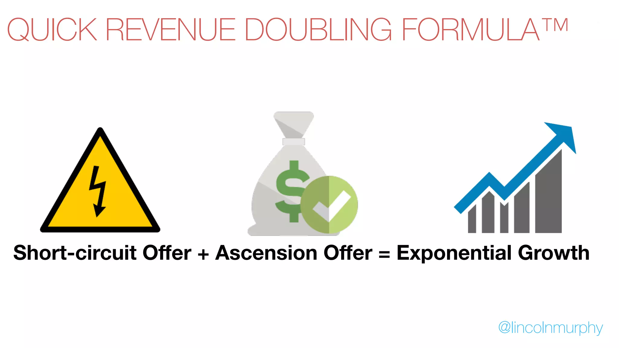 Short-circuit Offer + Ascension Offer = Exponential Growth
@lincolnmurphy
QUICK REVENUE DOUBLING FORMULA™