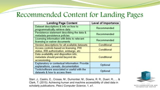 Recommended Content for Landing Pages
Starr, J., Castro, E., Crosas, M., Dumontier, M., Downs, R. R., Duerr, R., ... &
Cla...