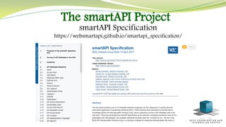 The smartAPI Project
smartAPI Specification
https://websmartapi.github.io/smartapi_specification/
 