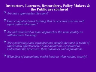 Instructors, Learners, Researchers, Policy Makers &
                 the Public are confused
s Are these approaches the sa...