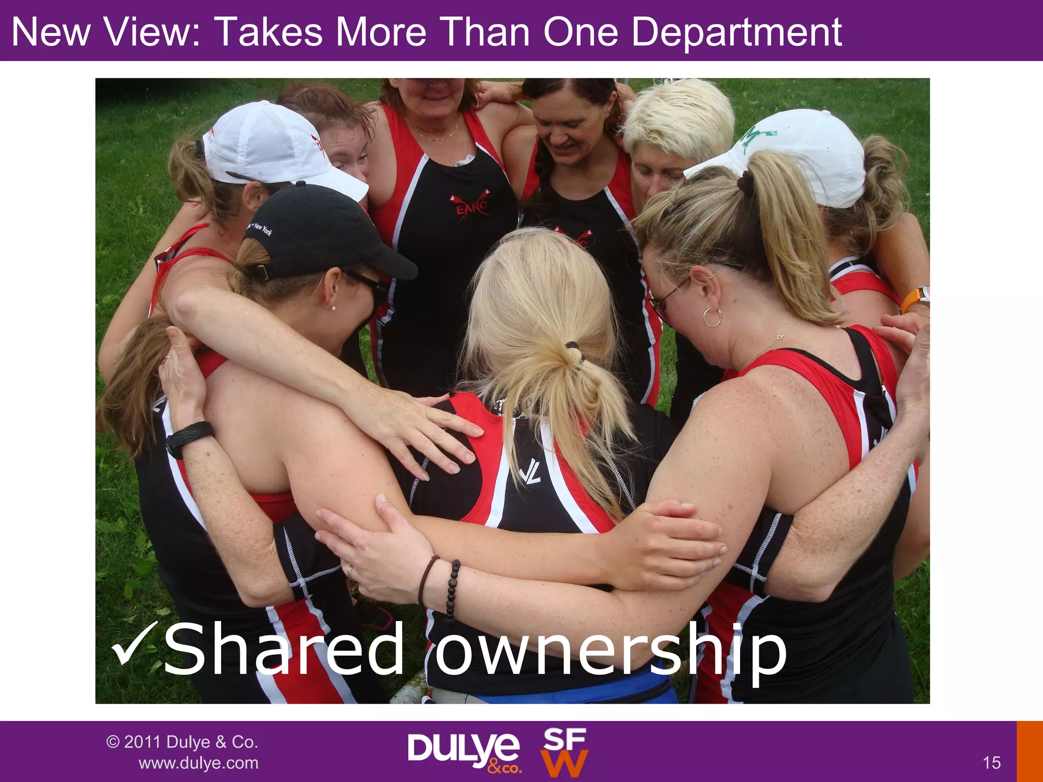 New View: Takes More Than One Department




    Shared ownership
    © 2011 Dulye & Co.
       www.dulye.com                       15
 