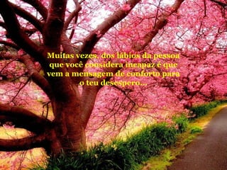 Muitas vezes, dos lábios da pessoa
que você considera incapaz é que
vem a mensagem de conforto para
o teu desespero...

 