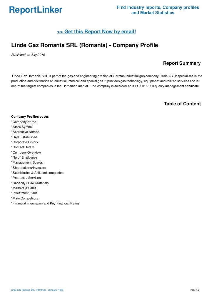 Linde Gaz Romania Srl Romania Company Profile