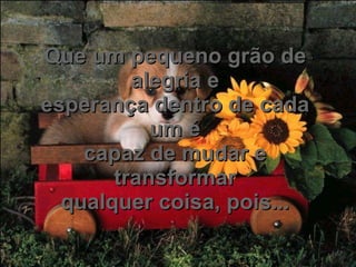 Que um pequeno grão de alegria e esperança dentro de cada um é capaz de mudar e transformar qualquer coisa, pois... 