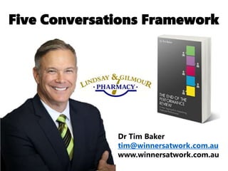 Five Conversations Framework
Dr Tim Baker
tim@winnersatwork.com.au
www.winnersatwork.com.au
 