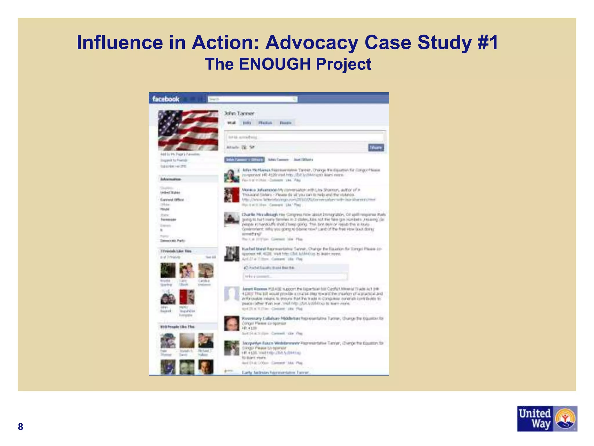 Influence in Action: Advocacy Case Study #1 The ENOUGH Project 
8  