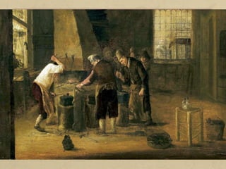 EL TREBALL ARTESANAL
Abans que existís el que avui identifiquem com a indústria, els artesans produïen
als seus tallers tot el que la població necessitava (teles, calçat, recipients...).
El procés d'elaboració era manual, lent i laboriós, per la qual cosa cada producte
era únic i resultava car.
Els artesans eren propietaris dels seus tallers i estaven associats en gremis.
Actualment, als països desenvolupats cada vegada tenen més acceptació els
productes artesanals perquè ofereixen la singularitat, la qualitat i el disseny dels
béns que no estan fets en sèrie.
 