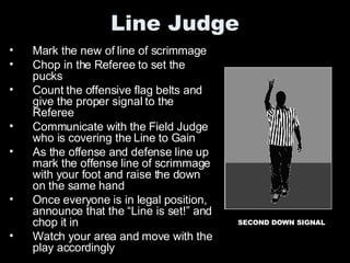 Line Judge ,[object Object],[object Object],[object Object],[object Object],[object Object],[object Object],[object Object],SECOND DOWN SIGNAL 