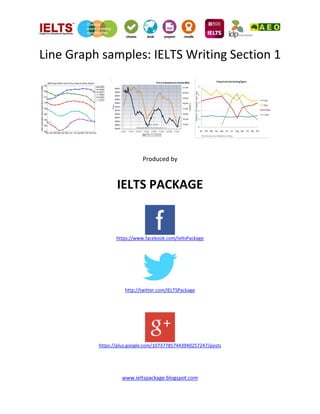 www.ieltspackage.blogspot.com
Line Graph samples: IELTS Writing Section 1
Produced by
IELTS PACKAGE
https://www.facebook.com/IeltsPackage
http://twitter.com/IELTSPackage
https://plus.google.com/107377857443940257247/posts
 