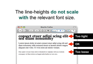 The line-heights do not scale
 with the relevant font size.


                           Too tight

                      ...
