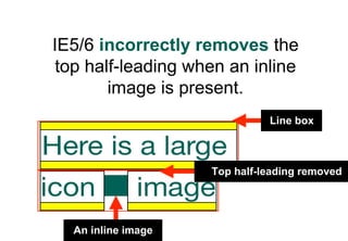 IE5/6 incorrectly removes the
 top half-leading when an inline
        image is present.
                              Lin...