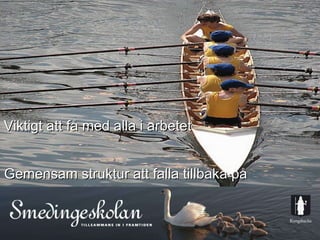 Viktigt att få med alla i arbetet Gemensam struktur att falla tillbaka på 