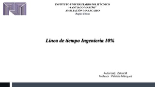 Autor(es): Zakia M
Profesor : Patricia Márquez
INSTITUTO UNIVERSITARIO POLITÉCNICO
“SANTIAGO MARIÑO”
AMPLIACIÓN MARACAIBO
Reglas Eticas
Linea de tiempo Ingenieria 10%
 