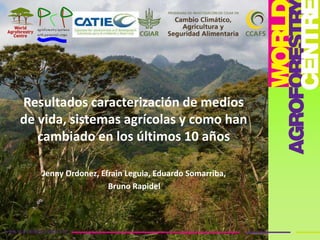 Resultados caracterización de medios
de vida, sistemas agrícolas y como han
cambiado en los últimos 10 años
Jenny Ordonez, Efrain Leguia, Eduardo Somarriba,
Bruno Rapidel
 