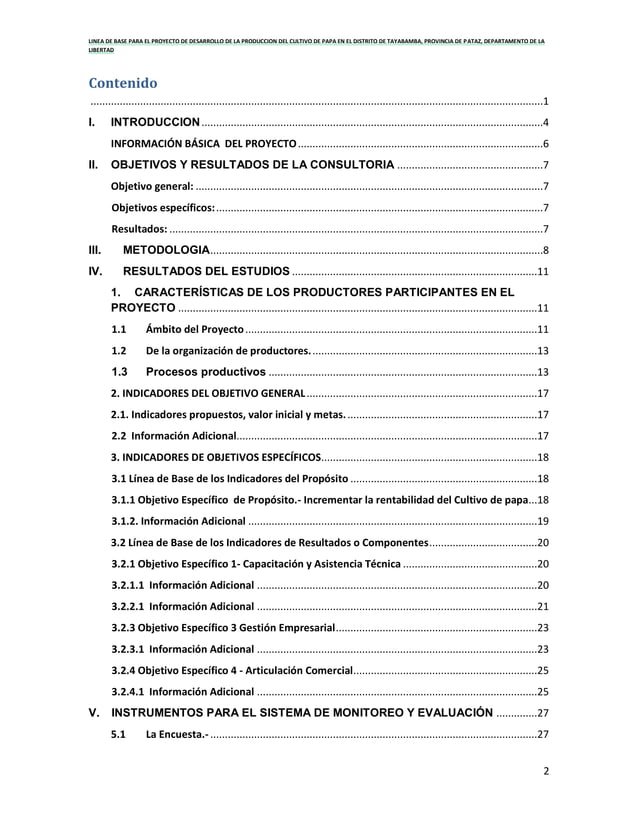 Linea de base para productores de papa del distrito de tayabamba