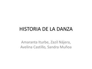 HISTORIA DE LA DANZA
Amaranta Iturbe, Zazil Nájera,
Avelina Castillo, Sandra Muñoa
 