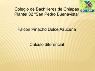 Colegio de Bachilleres de Chiapas 
Plantel 32 “San Pedro Buenavista” 
Falcón Pinacho Dulce Azucena 
Calculo diferencial 
 