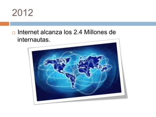 2012 
 Internet alcanza los 2.4 Millones de 
internautas. 
