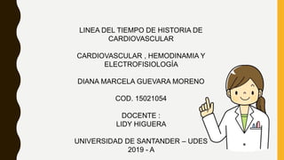 LINEA DEL TIEMPO DE HISTORIA DE
CARDIOVASCULAR
CARDIOVASCULAR , HEMODINAMIA Y
ELECTROFISIOLOGÍA
DIANA MARCELA GUEVARA MORENO
COD. 15021054
DOCENTE :
LIDY HIGUERA
UNIVERSIDAD DE SANTANDER – UDES
2019 - A
 