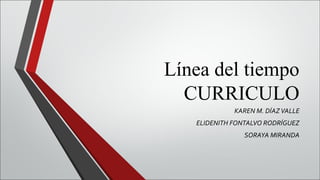 Línea del tiempo
CURRICULO
KAREN M. DÍAZ VALLE
ELIDENITH FONTALVO RODRÍGUEZ
SORAYA MIRANDA

 