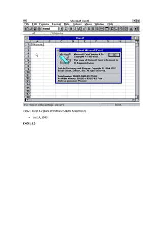 1992 - Excel 4.0 (para Windows y Apple Macintosh)
• Jul 14, 1993
EXCEL 5.0
 