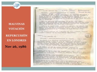 MALVINAS
  VOTACIÓN

REPERCUSIÓN
 EN LONDRES

Nov 26, 1986
 