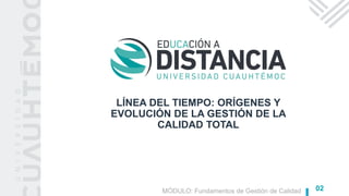 LÍNEA DEL TIEMPO: ORÍGENES Y
EVOLUCIÓN DE LA GESTIÓN DE LA
CALIDAD TOTAL
MÓDULO: Fundamentos de Gestión de Calidad 02
 