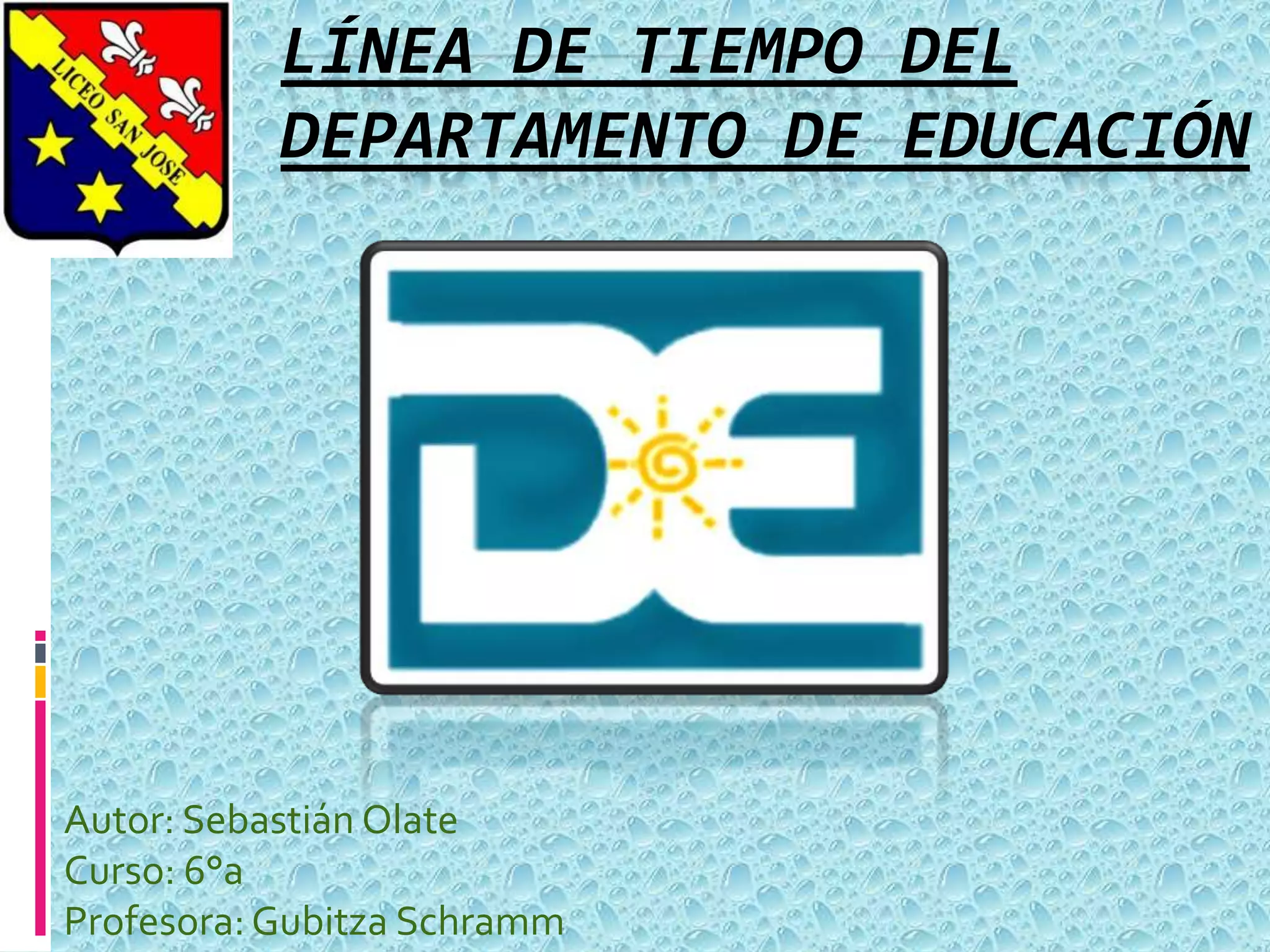 LÍNEA DE TIEMPO DEL
DEPARTAMENTO DE EDUCACIÓN
Autor: Sebastián Olate
Curso: 6°a
Profesora:Gubitza Schramm