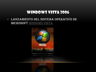 WINDOWS VISTA 2006Lanzamiento del sistema operativo de Microsoft Windows Vista