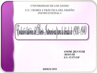UNIVERSIDAD DE LOS ANDES
U.C.: TEORÍA Y PRÁCTICA DEL DISEÑO
          INSTRUCCIONAL I




                          LICDA. JANNELY
                          MEDINA
                          C.I.: 17.177.030



            ABRIL 2013
 