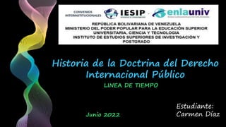 Historia de la Doctrina del Derecho
Internacional Público
LINEA DE TIEMPO
Estudiante:
Carmen Díaz
Junio 2022
 