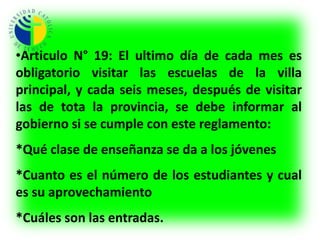 Articulo N° 6: por las diligencias ante dichas no se llevaran al interesado derechos algunos por ningún ministro.       Articulo N° 7: La doctrina cristiana manifestara con certificado su aptitud y patriotismo, y pasara por el examen que previene el articulo N° 5       