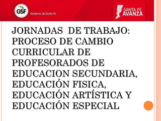 JORNADAS DE TRABAJO: 
PROCESO DE CAMBIO CURRICULAR DE PROFESORADOS DE EDUCACION SECUNDARIA, EDUCACIÓN FISICA, EDUCACIÓN ARTÍSTICA Y EDUCACIÓN ESPECIAL  