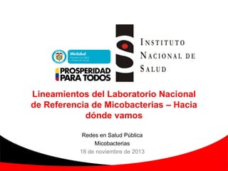 Lineamientos del Laboratorio Nacional
de Referencia de Micobacterias – Hacia
dónde vamos
Redes en Salud Pública
Micobacterias
18 de noviembre de 2013

 