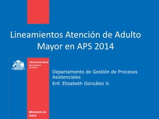 Lineamientos Atención de Adulto
Mayor en APS 2014
Departamento de Gestión de Procesos
Asistenciales
Enf. Elizabeth González V.
 