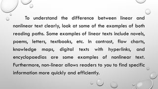 Linear and Non Linear Texts with samples and brief Explanations and ...
