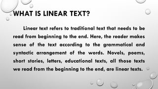 Linear and Non Linear Texts with samples and brief Explanations and ...
