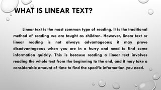 Linear and Non Linear Texts with samples and brief Explanations and ...