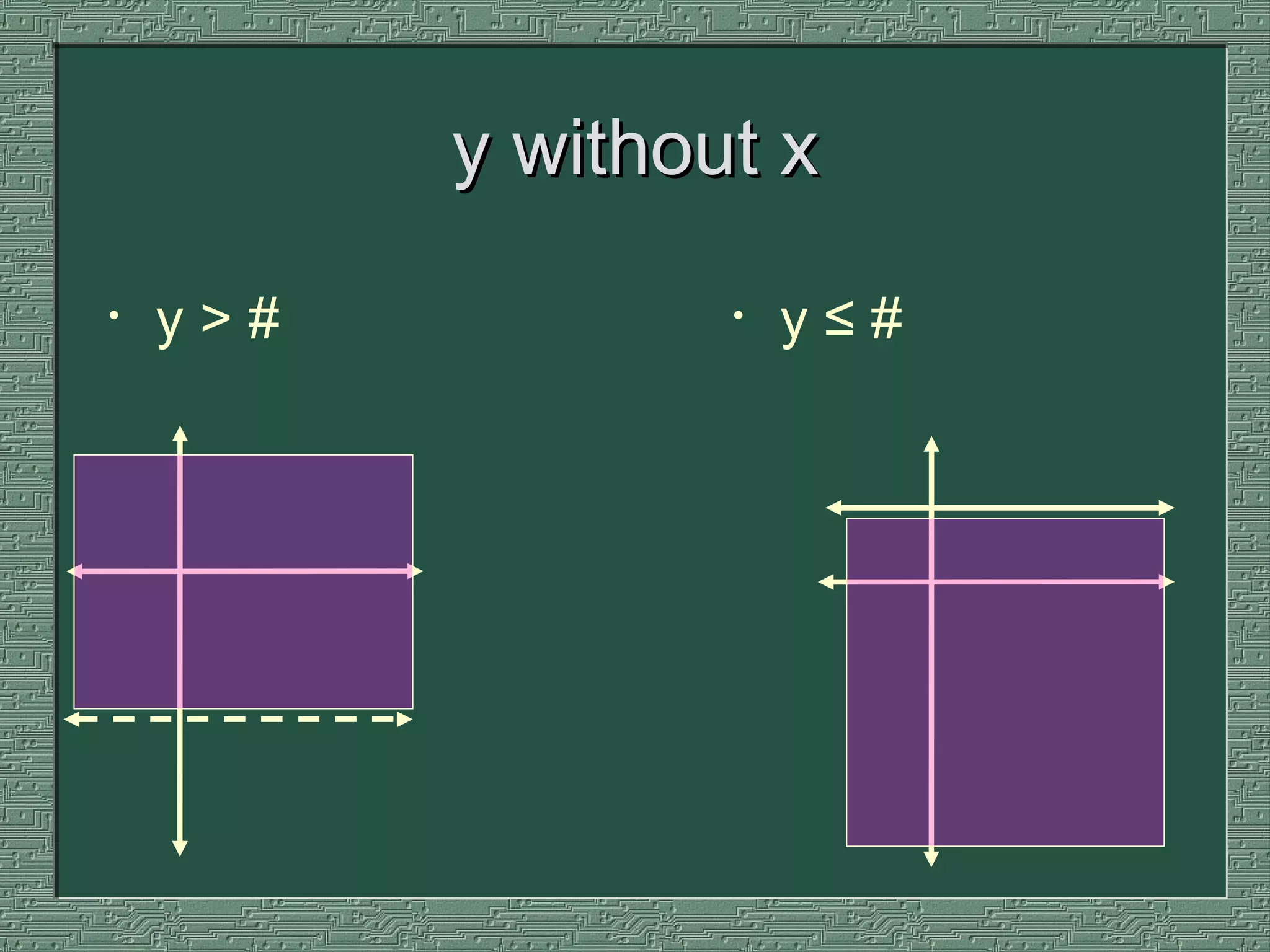y without x y > # y ≤ # 