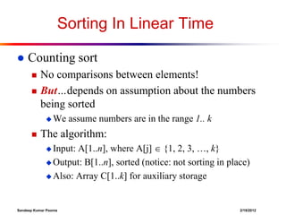 Linear time sorting algorithms | PPT