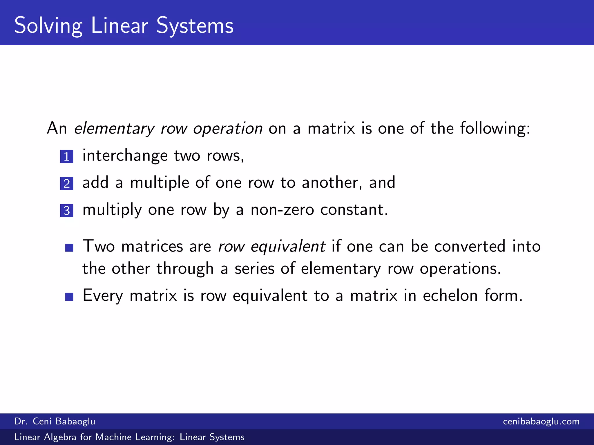 1. Linear Algebra for Machine Learning: Linear Systems | PDF