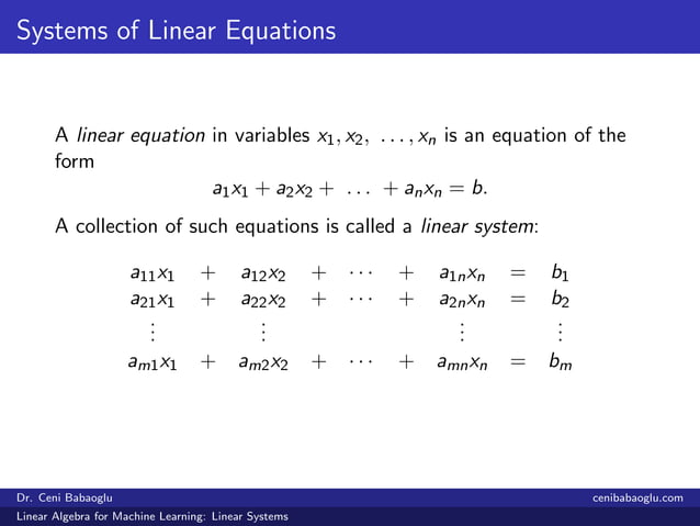 1. Linear Algebra for Machine Learning: Linear Systems | PDF