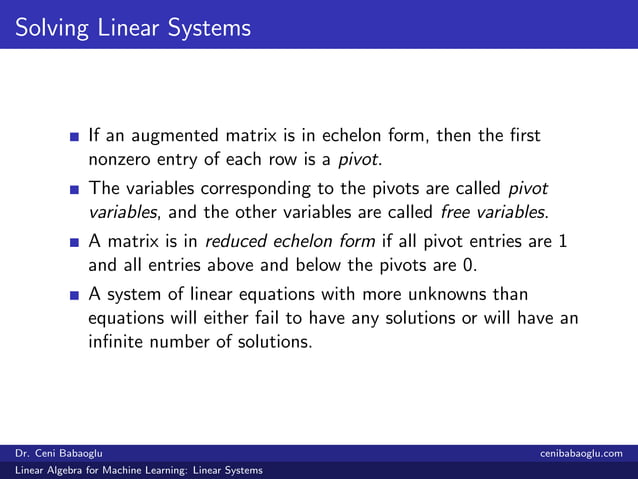 1. Linear Algebra for Machine Learning: Linear Systems | PDF